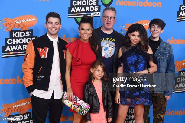 Jack Griffo, Rosa Blasi, Maya Le Clark, Chris Tallman, Addison Riecke, and Diego Velazquez attend Nickelodeon's 2018 Kids' Choice Awards at The Forum...