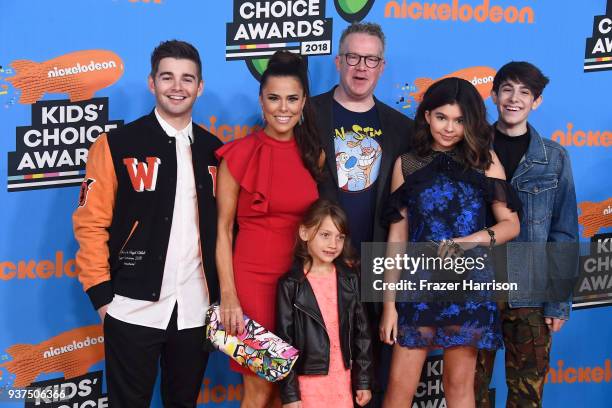 Jack Griffo, Rosa Blasi, Maya Le Clark, Chris Tallman, Addison Riecke, and Diego Velazquez attend Nickelodeon's 2018 Kids' Choice Awards at The Forum...