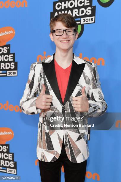 Actor Aidan Miner attends Nickelodeon's 2018 Kids' Choice Awards at The Forum on March 24, 2018 in Inglewood, California.