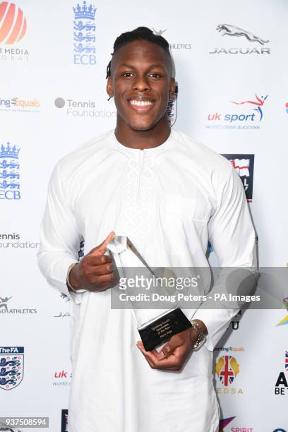 Maro Itoje wins the Sporting Equals Sportsman of the Year Award at the BEDSA Awards 2018, sponsored by Sporting Equals, at the Grosvenor House Hotel,...
