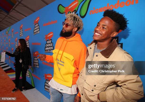 Odell Beckham Jr. And Jaylin Smith attend Nickelodeon's 2018 Kids' Choice Awards at The Forum on March 24, 2018 in Inglewood, California.