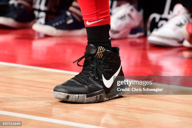 Sneakers of Paul Zipser of the Chicago Bulls during the game against the CDetroit Pistons on March 24, 2018 at Little Caesars Arena in Auburn Hills,...