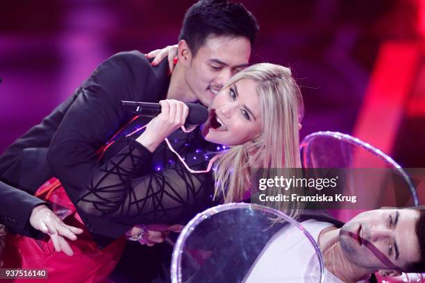 Beatrice Egli performs during the tv show 'Willkommen bei Carmen Nebel' on March 24, 2018 in Hof, Germany. The show will be aired on March 24, 2018.