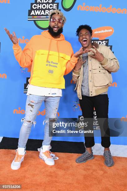 Odell Beckham Jr. And Jaylin Smith attends Nickelodeon's 2018 Kids' Choice Awards at The Forum on March 24, 2018 in Inglewood, California.