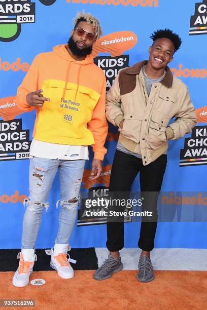 Odell Beckham Jr. And Jaylin Smith attends Nickelodeon's 2018 Kids' Choice Awards at The Forum on March 24, 2018 in Inglewood, California.