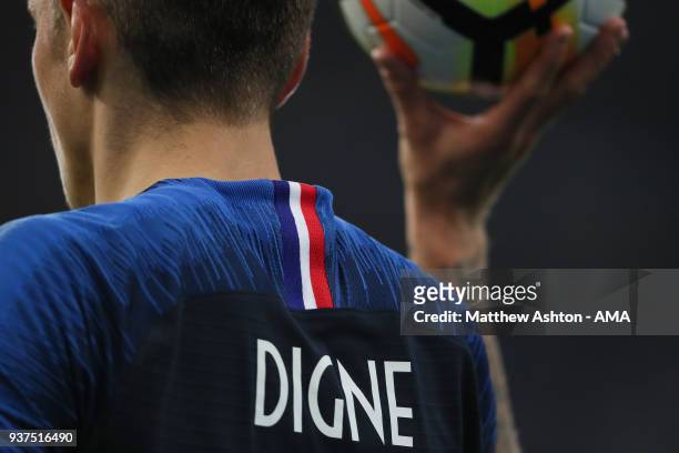 The back of Lucas Digne of France during the International Friendly match between France and Colombia at Stade de France on March 23, 2018 in Paris,...