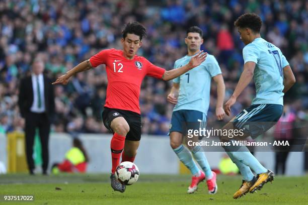 Lee Yong of South Korea during an International Friendly fixture between Northern Ireland and Korea Republic at Windsor Park on March 24, 2018 in...