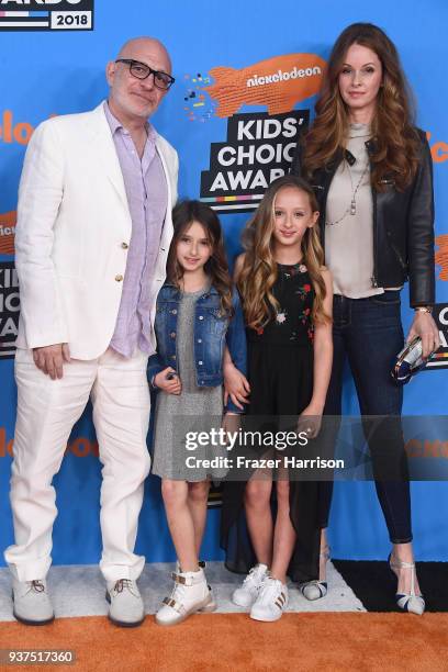 Akiva Goldsman, Ever Goldsman, Lily Goldsman and Joann Richter attend Nickelodeon's 2018 Kids' Choice Awards at The Forum on March 24, 2018 in...