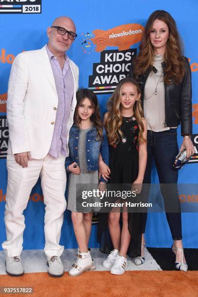 Akiva Goldsman, Ever Goldsman, Lily Goldsman and Joann Richter attend Nickelodeon's 2018 Kids' Choice Awards at The Forum on March 24, 2018 in...