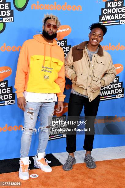 Odell Beckham Jr. And Jaylin Smith attend Nickelodeon's 2018 Kids' Choice Awards at The Forum on March 24, 2018 in Inglewood, California.