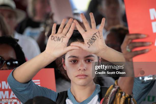 Demonstrators participate in a March for Our Lives rally and march on March 24, 2018 in Killeen, Texas. More than 800 March for Our Lives events,...