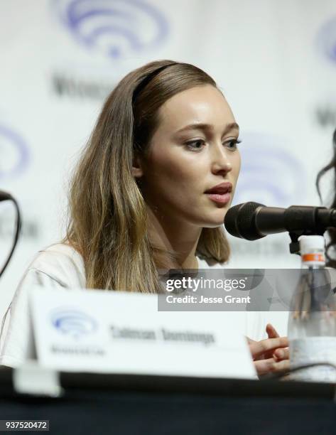 Actor Alycia Debnam Carey speaks onstage during AMC's 'Fear of the Walking Dead' panel at WonderCon at Anaheim Convention Center on March 24, 2018 in...