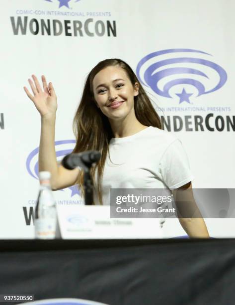 Actor Alycia Debnam Carey speaks onstage during AMC's 'Fear of the Walking Dead' panel at WonderCon at Anaheim Convention Center on March 24, 2018 in...