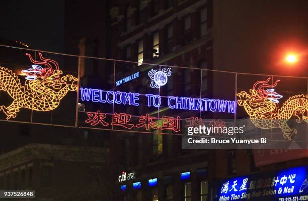 welcome to chinatown sign - chinatown stock pictures, royalty-free photos & images