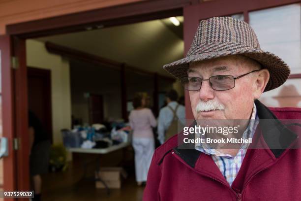 Tathra local and community volunteer Peter Davis is pictured at the town hall, which is taking donations of living essentials on March 25, 2018 in...