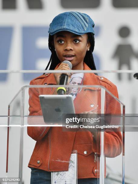 Actor Skai Jackson speaks at March For Our Lives Los Angeles on March 24, 2018 in Los Angeles, California.