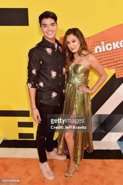 Alex Wassabi and LaurDIY attend Nickelodeon's 2018 Kids' Choice Awards at The Forum on March 24, 2018 in Inglewood, California.
