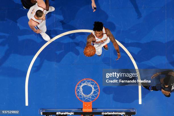 Elfrid Payton of the Phoenix Suns goes to the basket against the Orlando Magic on March 24, 2018 at Amway Center in Orlando, Florida. NOTE TO USER:...