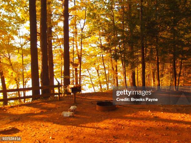 camping spot by a lake. - sturbridge stock pictures, royalty-free photos & images