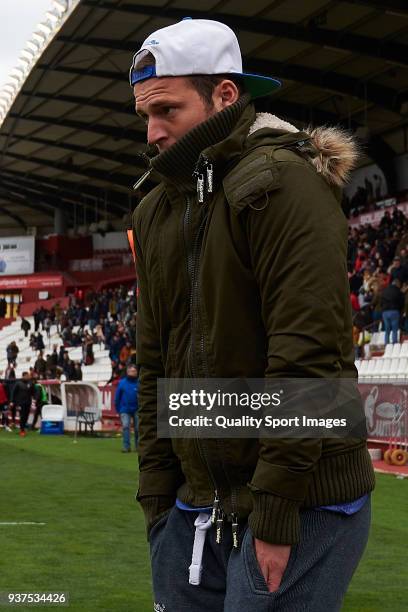 Roman Zozulia of Albacete Balompie looks on during the La Liga 123 match between Albacete Balompie and Cultural Leonesa at Carlos Belmonte stadium on...