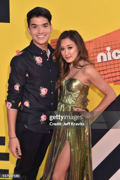 Alex Wassabi and LaurDIY attend Nickelodeon's 2018 Kids' Choice Awards at The Forum on March 24, 2018 in Inglewood, California.