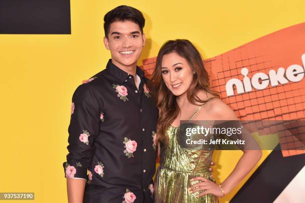 Alex Wassabi and LaurDIY attend Nickelodeon's 2018 Kids' Choice Awards at The Forum on March 24, 2018 in Inglewood, California.