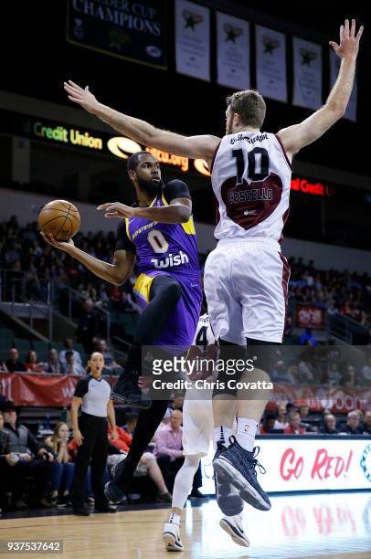 James Southerland of the South Bay Lakers handles the ball against the Austin Spurs during the NBA G-League on March 24, 2018 at the H-E-B Center At...