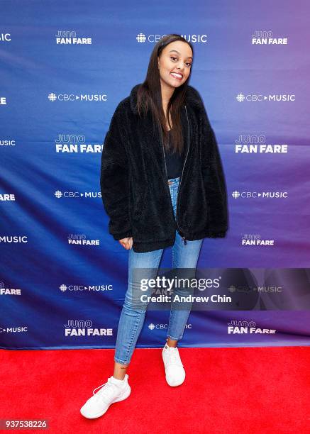 Canadian singer-songwriter Ruth B attends the JUNO Fan Fare Presented By CBC Music at Metropolis at Metrotown on March 24, 2018 in Vancouver, Canada.