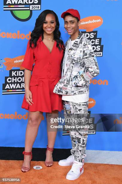 Nia Sioux and Bryce Xavier attend Nickelodeon's 2018 Kids' Choice Awards at The Forum on March 24, 2018 in Inglewood, California.