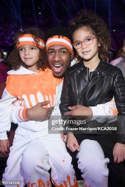 Moroccan Scott Cannon, Nick Cannon and Monroe Cannon atend Nickelodeon's 2018 Kids' Choice Awards at The Forum on March 24, 2018 in Inglewood,...