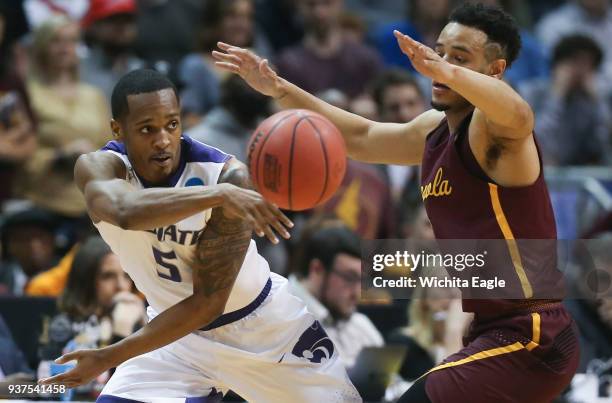 Kansas State's Barry Brown looks for a pass against Loyola's Marques Townes during the first half in an NCAA Tournament regional final at Philips...