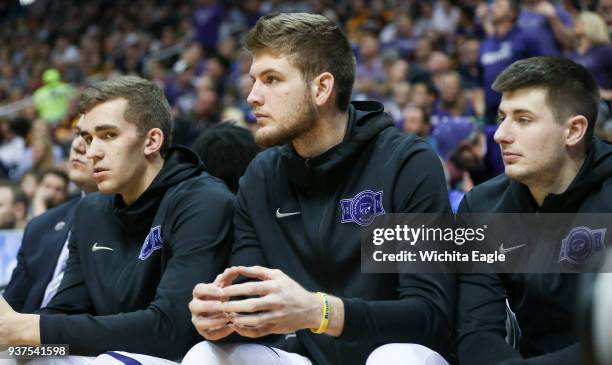 Kansas State forward Dean Wade never checked into the game against Loyola in an NCAA Tournament regional final at Philips Arena in Atlanta on...