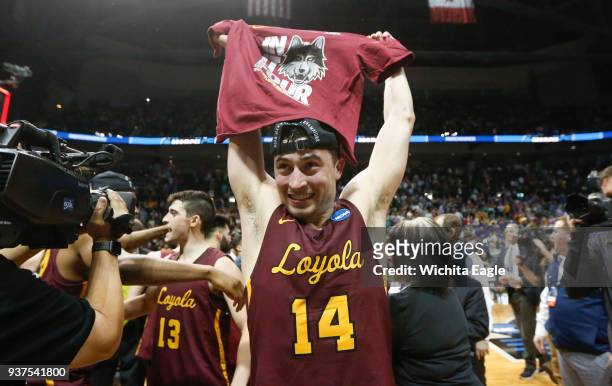 Loyola guard Ben Richardson celebrates after defeating Kansas State in an NCAA Tournament regional final at Philips Arena in Atlanta on Saturday,...