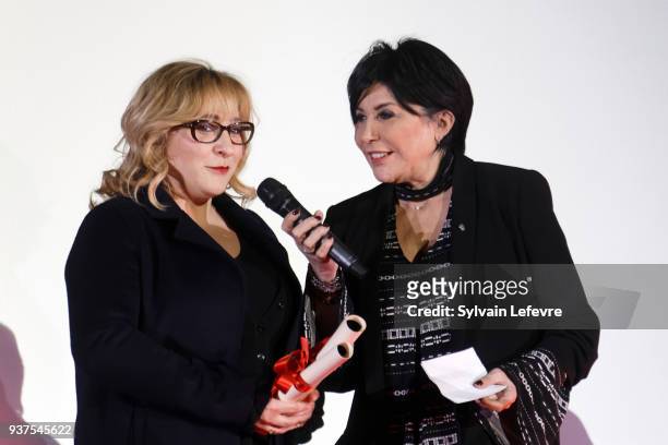 Actress Marilou Berry and singer Liane Foly attend the closing ceremony of Valenciennes Film Festival on March 24, 2018 in Valenciennes, France.