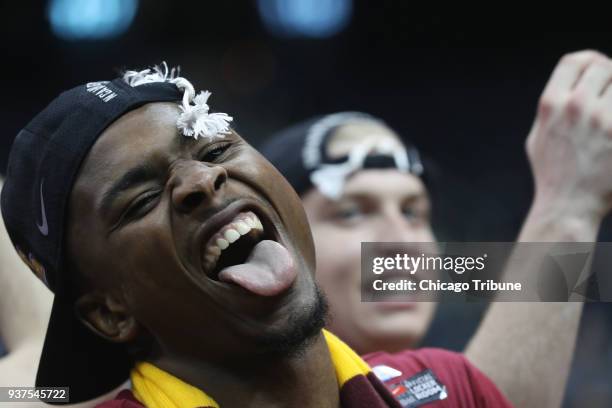 Loyola guard Donte Ingram celebrates after a 78-62 win against Kansas State in an NCAA Tournament regional final at Philips Arena in Atlanta on...