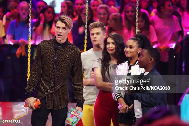 Jace Norman accepts Favorite TV Actor for 'Henry Danger' onstage at Nickelodeon's 2018 Kids' Choice Awards at The Forum on March 24, 2018 in...