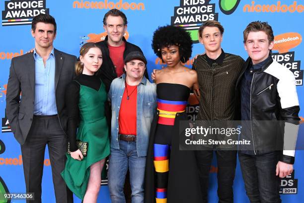 Cooper Barnes, Ella Anderson, Jeffrey Nicholas Brown, Michael Cohen , Riele Downs, Jace Norman, and Sean Ryan Fox attend Nickelodeon's 2018 Kids'...