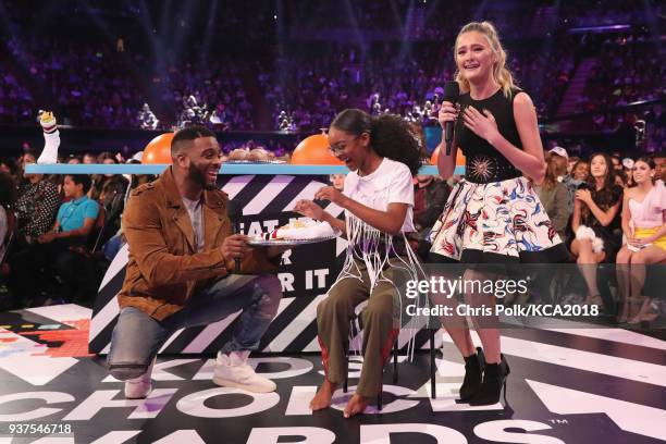 Kel Mitchell, Marsai Martin and Lizzy Greene onstage at Nickelodeon's 2018 Kids' Choice Awards at The Forum on March 24, 2018 in Inglewood,...