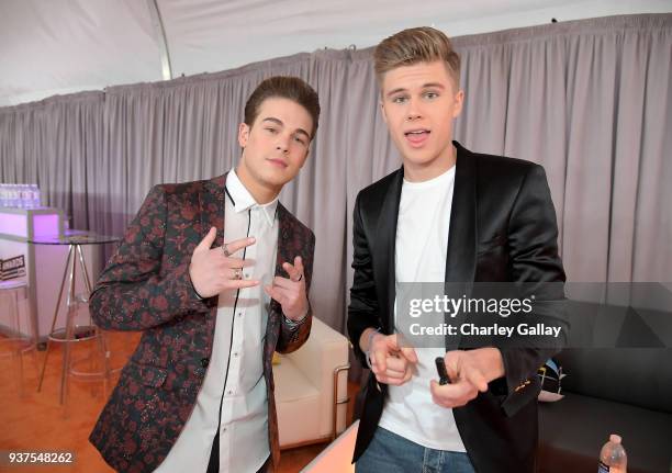 Ricardo Hurtado and Owen Joyner attend Nickelodeon's 2018 Kids' Choice Awards at The Forum on March 24, 2018 in Inglewood, California.