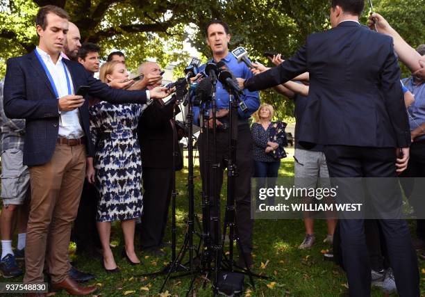 Cricket Australia's CEO James Sutherland speaks to a packed media conference in Melbourne on March 25 after addressing the issue of Australia's ball...