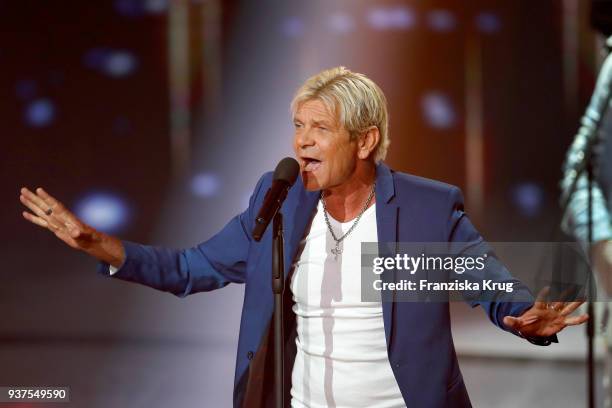 Singer Matthias Reim performs during the tv show 'Willkommen bei Carmen Nebel' on March 24, 2018 in Hof, Germany. The show will be aired on March 24,...