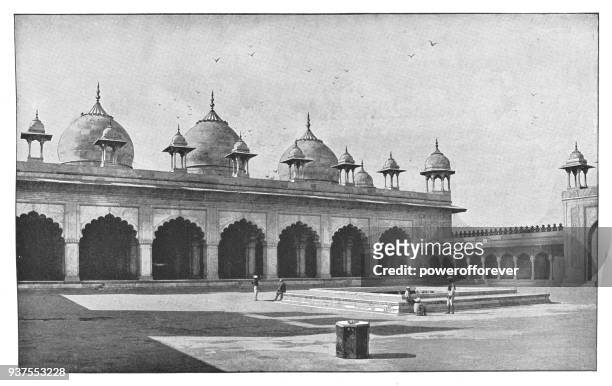 moti masjid at agra fort in agra, india - british era - moti masjid mosque stock illustrations