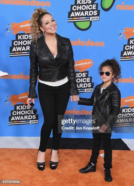 Mariah Carey and Monroe Cannon attend Nickelodeon's 2018 Kids' Choice Awards at The Forum on March 24, 2018 in Inglewood, California.