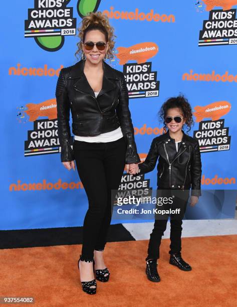 Mariah Carey and Monroe Cannon attend Nickelodeon's 2018 Kids' Choice Awards at The Forum on March 24, 2018 in Inglewood, California.