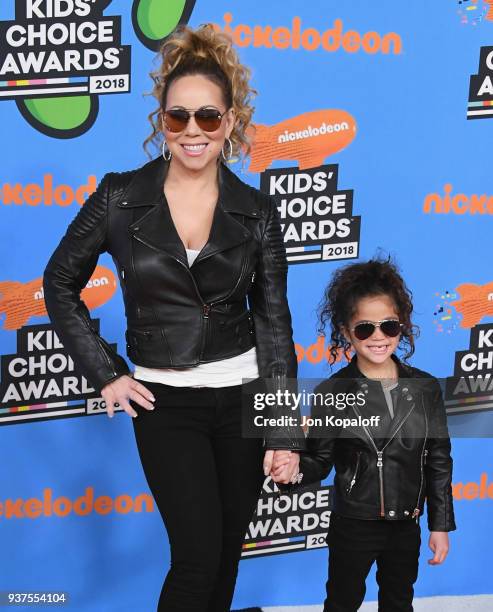 Mariah Carey and Monroe Cannon attend Nickelodeon's 2018 Kids' Choice Awards at The Forum on March 24, 2018 in Inglewood, California.