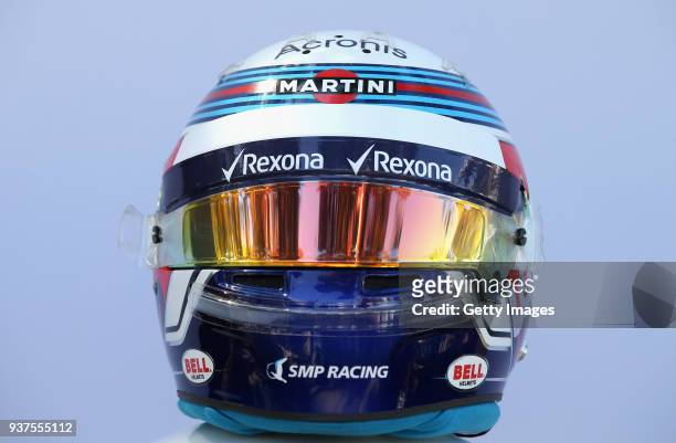 The helmet of Sergey Sirotkin of Russia and Williams during previews ahead of the Australian Formula One Grand Prix at Albert Park on March 22, 2018...