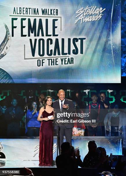 Desiree Ross and Brian Courtney Wilson present the Albertina Walker Female Vocalist of the Year Award during the 33rd annual Stellar Gospel Music...