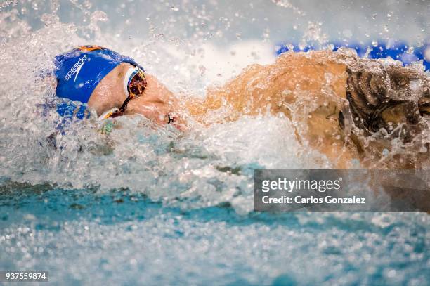 Caeleb Dressel of Florida competed in the 4x100 freestyle relay during the Division I Men's Swimming & Diving Championship held at the University of...
