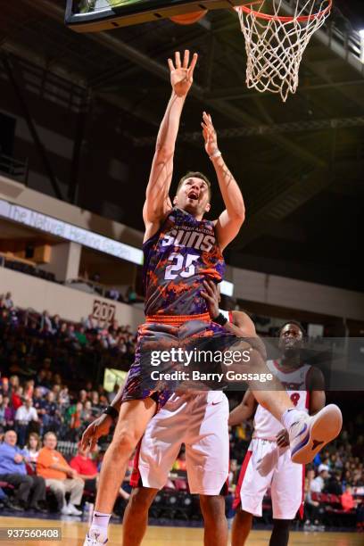 Alec Peters of the Northern Arizona Suns shoots against the Sioux Falls Skyforce on March 24 at Prescott Valley Event Center in Prescott Valley,...