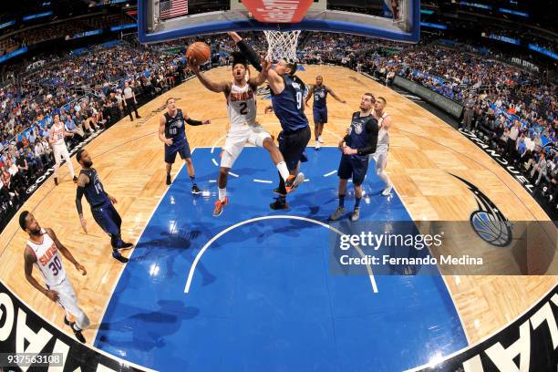 Elfrid Payton of the Phoenix Suns goes to the basket against the Orlando Magic on March 24, 2018 at Amway Center in Orlando, Florida. NOTE TO USER:...